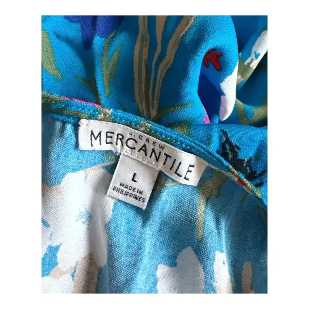J Crew Mercantile Faux Wrap Midi Dress Womens Large Blue Floral Flutter Sleeve